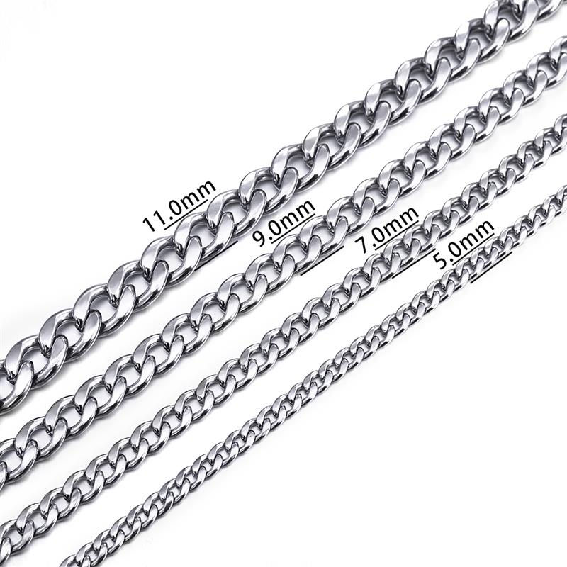 Thumbnail: Jiayiqi 3-11 mm Chain Bracelet Stainless Steel Curb Cuban Link Chain Hiphop