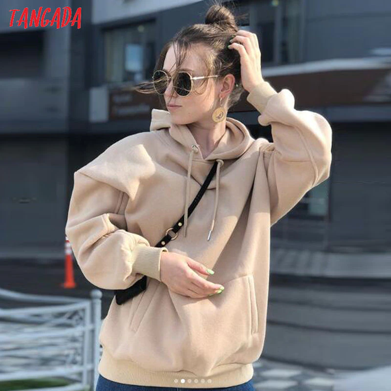 Thumbnail: Tangada women fleece hoodie sweatshirts oversized warm pocket hooded jacket SD60
