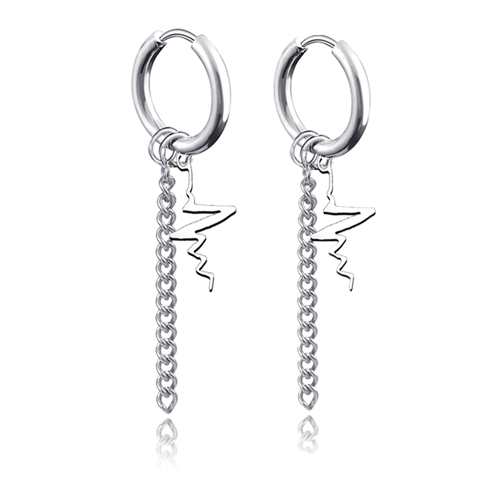 Thumbnail: Punk Stainless Steel Chain Hoop Earrings Trendy Goth Pop Hip Hop Pendants