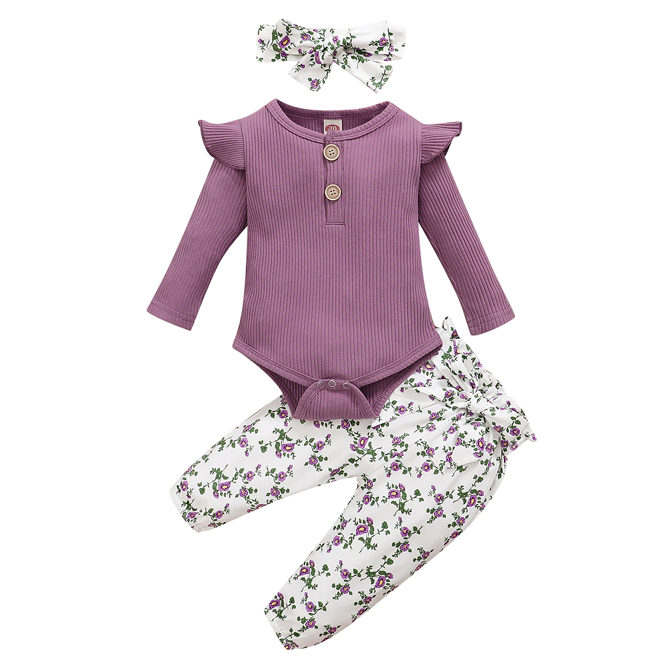 Thumbnail: 3Pcs Baby Girl Outfit Toddler Clothes Flower Print Long Sleeve+Pants+Headband