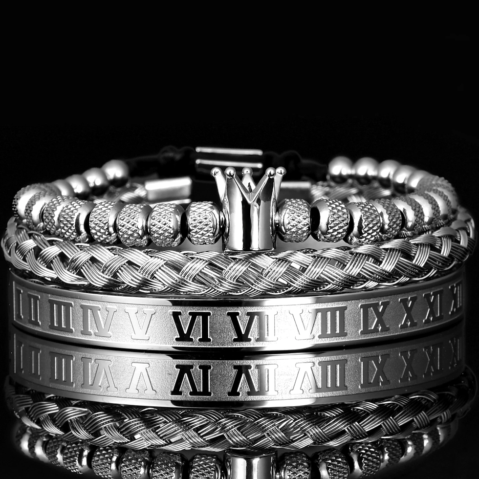 Thumbnail: Luxury Roman Royal Crown Charm Bracelet Men Stainless Steel Men Open Adjustable