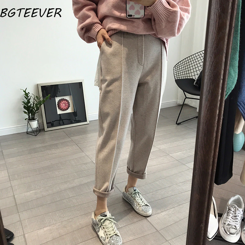 Thumbnail: BGTEEVER Winter Thicken Women Pencil Pants Wool Pants High Waist Loose Trousers