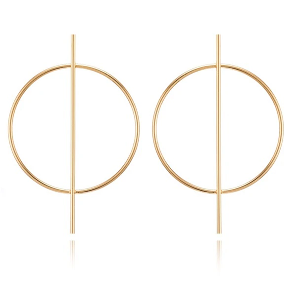 Thumbnail: FNIO Fashion Vintage Big Geometric Statement Gold Metal Drop Earrings Trendy
