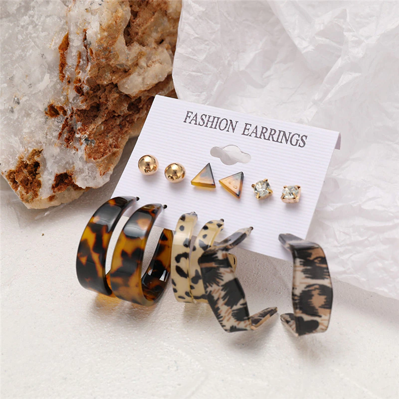Thumbnail: Trendy Exquisite Pearl Metal Earrings Set Geometric Circle Dangle Drop Acrylic