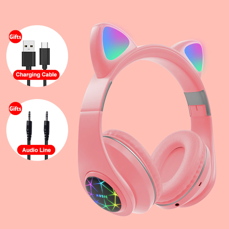 Thumbnail: Cat Ears Earphones Wireless Headphones Music Stereo Bluetooth With Mic Gamer