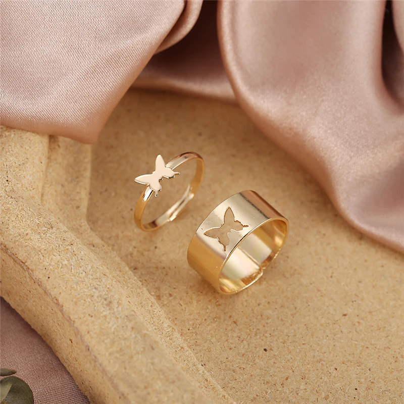 Thumbnail: 17KM Hiphop Gold Chain Ring Set Geometric Simple