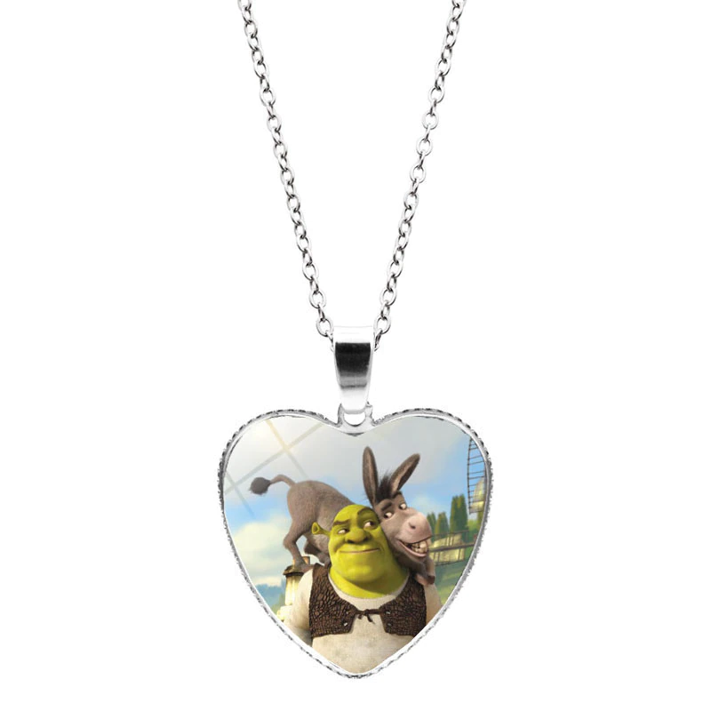 Thumbnail: Shrek Heart Pendant Necklace Glass Cabochon Jewelry Gifts Couple Necklace