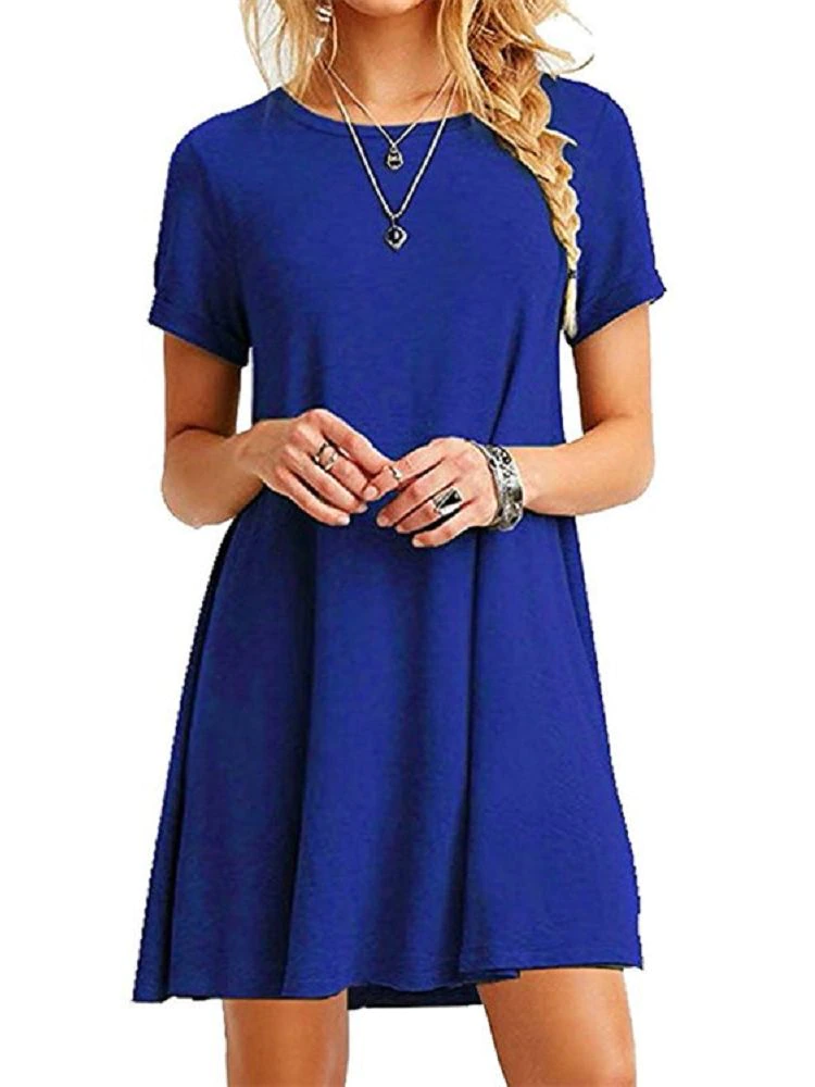 Thumbnail: Casual Boho Beach Dresses Womens O-Neck Party Summer Short Sleeve Loose