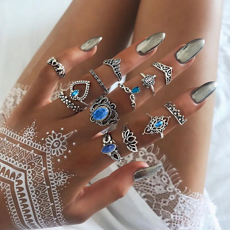 Thumbnail: 30 Styles Trendy Boho Midi Knuckle Ring Set Crystal Geometric