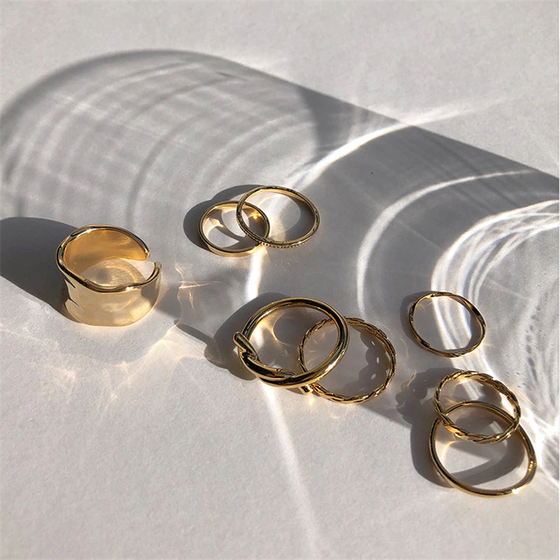 Thumbnail: 7pcs Fashion Jewelry Ring Set Metal Alloy Hollow Round Opening Finger