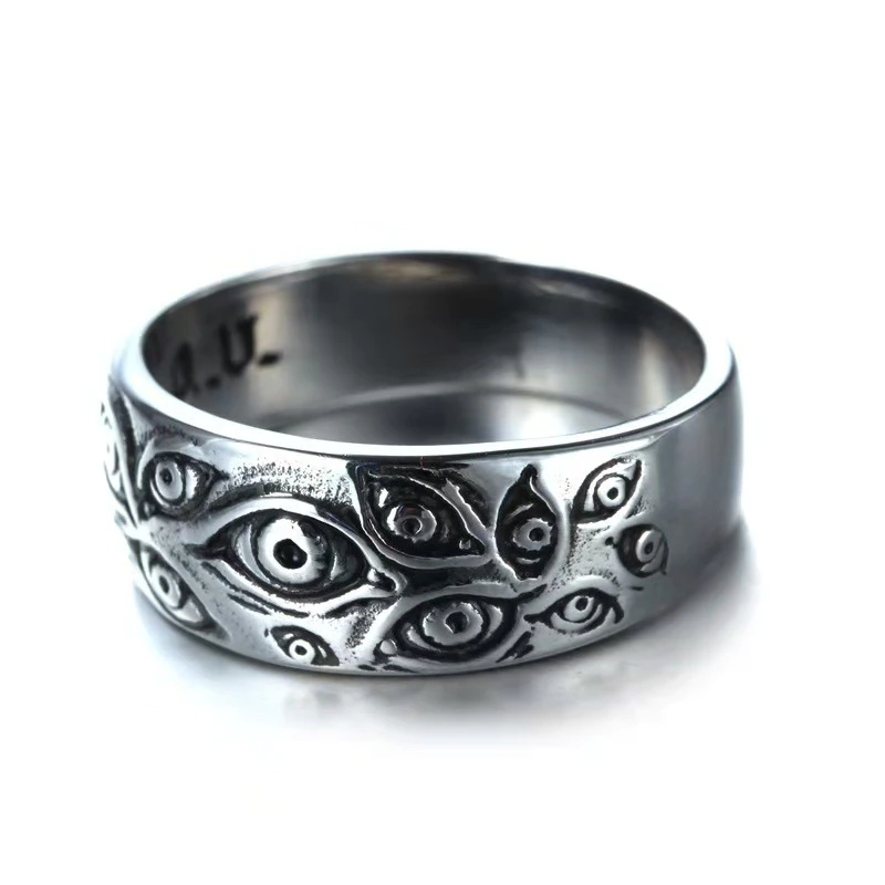 Thumbnail: Punk Fashion Rings Retro Hip-Hop Personality Ring Engraved Demon Eye Retro