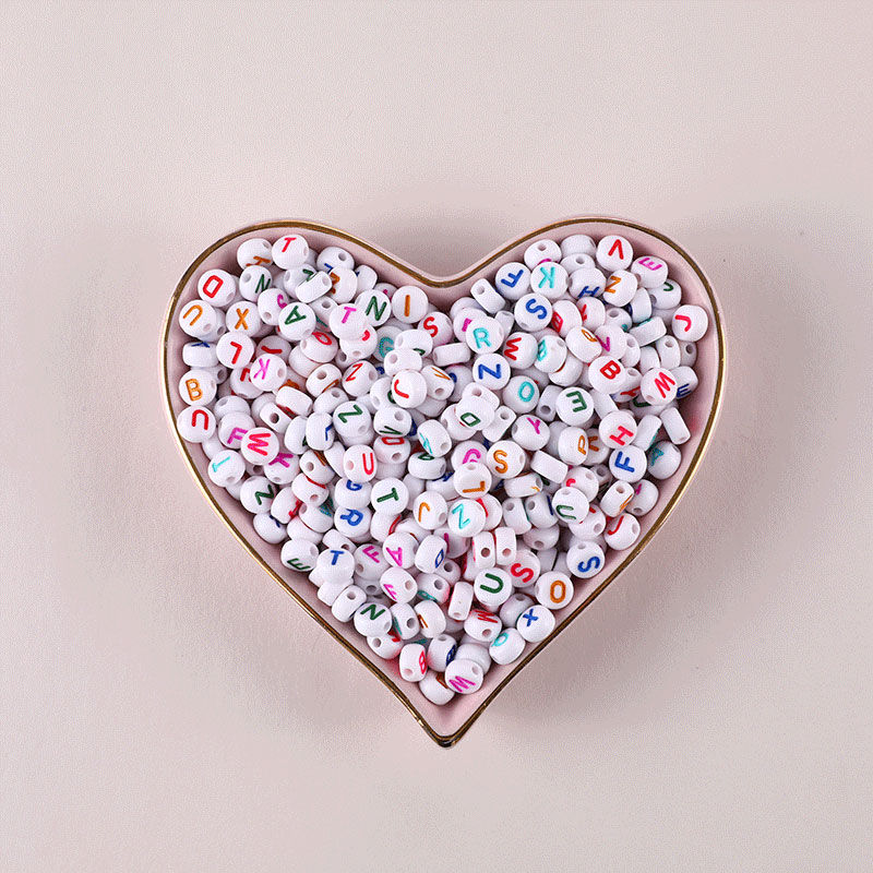 Thumbnail: 100/200/500pcs Heart Beads Acrylic Mixed With Letters