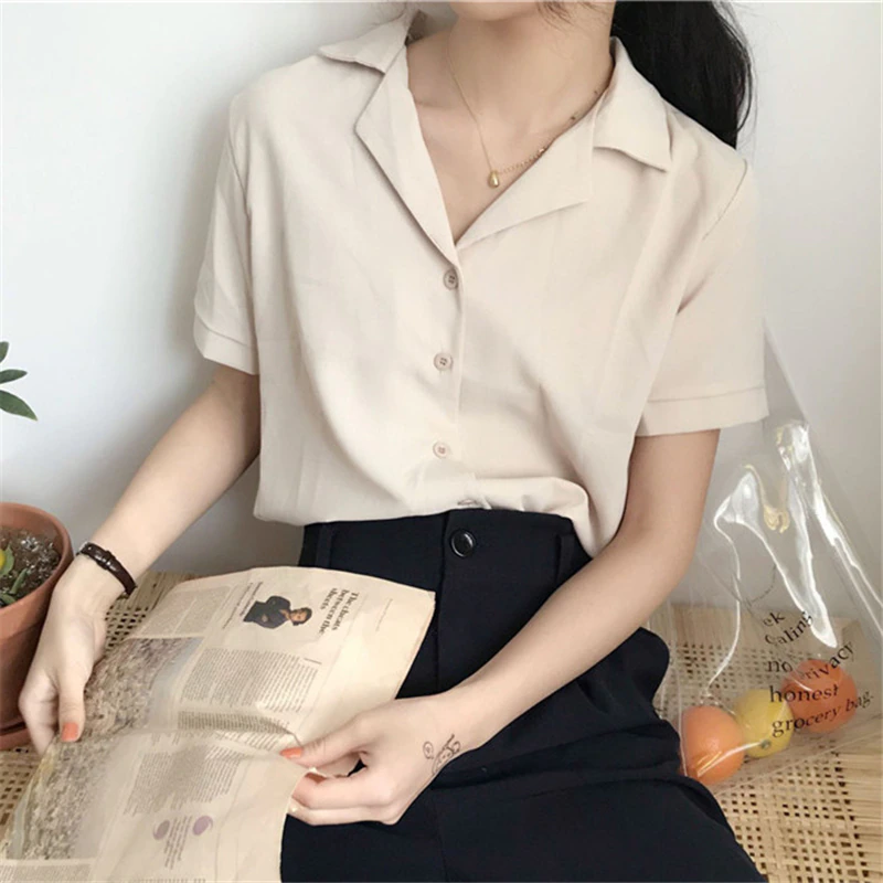 Thumbnail: Summer Blouse Shirt Women Fashion V Neck Casual Office Lady Japan Style