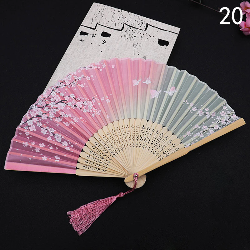 Thumbnail: Vintage Style Silk Folding Fan Chinese Japanese Pattern Art Craft