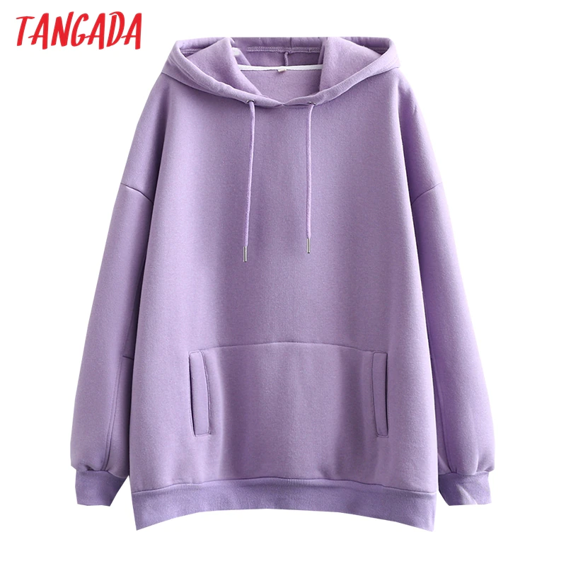 Thumbnail: Tangada women fleece hoodie sweatshirts oversized warm pocket hooded jacket SD60