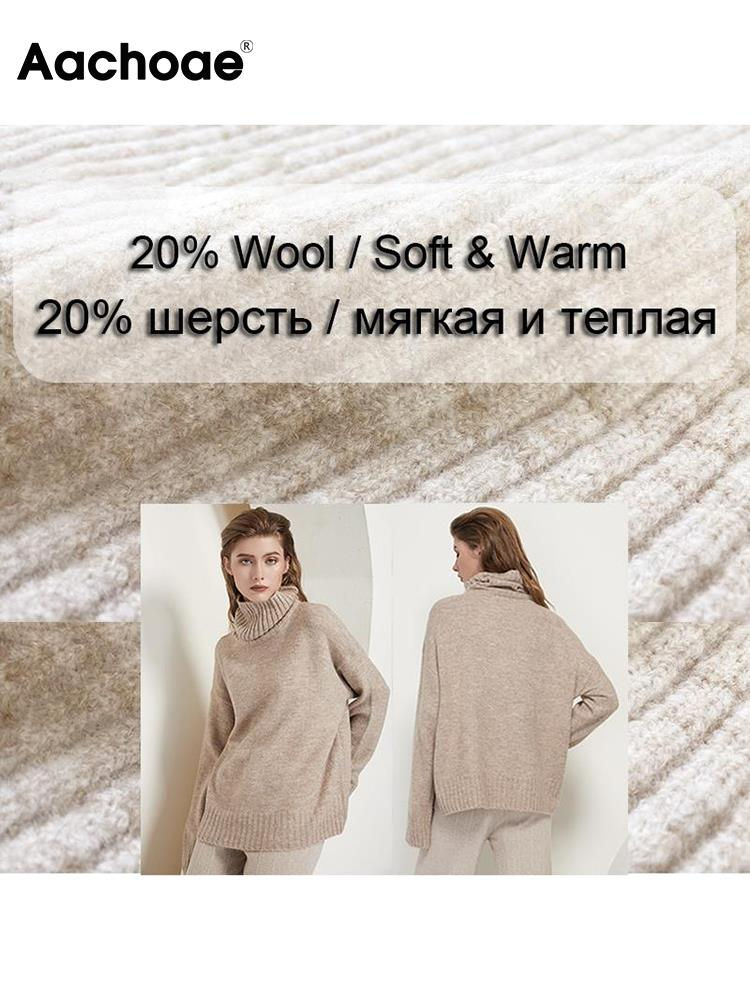 Thumbnail: Aachoae Autumn Winter Women Knitted Turtleneck Wool Sweaters Pullover Jumper