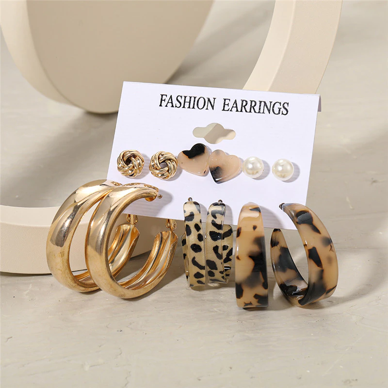 Thumbnail: Trendy Exquisite Pearl Metal Earrings Set Geometric Circle Dangle Drop Acrylic
