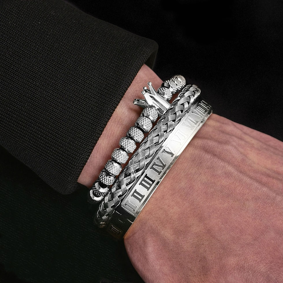 Thumbnail: Luxury Roman Royal Crown Charm Bracelet Men Stainless Steel Men Open Adjustable