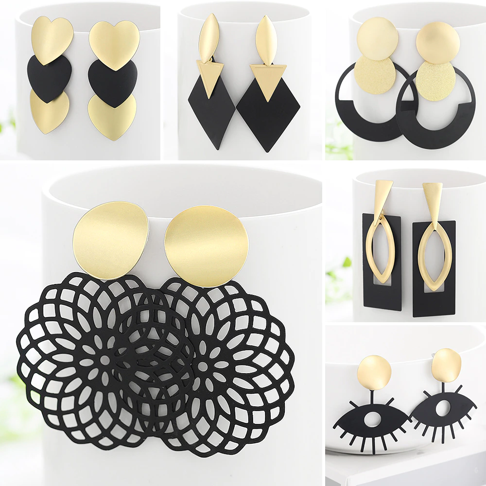 WYBU Summer Style Golden Drop Earrings Geometric Black Long Hanging