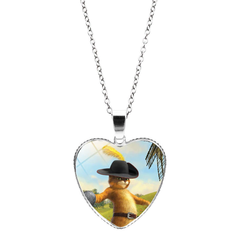 Thumbnail: Shrek Heart Pendant Necklace Glass Cabochon Jewelry Gifts Couple Necklace
