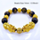 Thumbnail: Feng Shui Obsidian Stone Beads Bracelet Unisex Wristband Gold Black