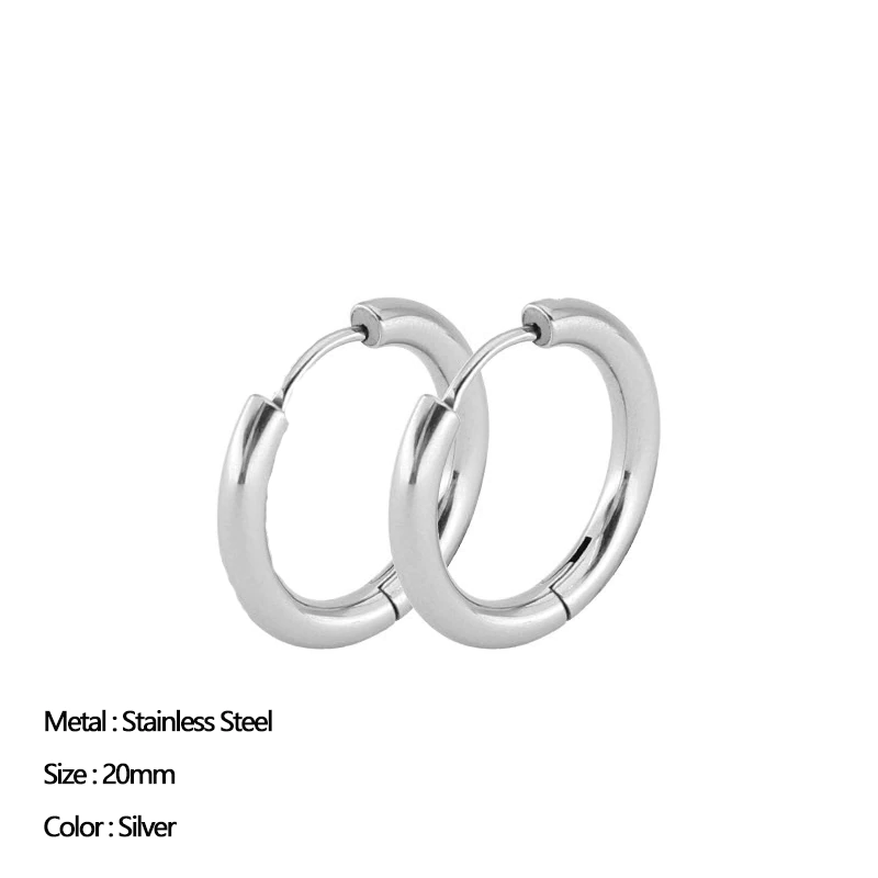 Thumbnail: Classic Stainless Steel Ear Trendy Gold Color Small Large Circle Hoop Earrings