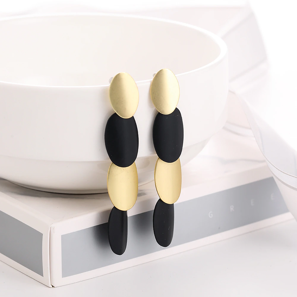 Thumbnail: WYBU Summer Style Golden Drop Earrings Geometric Black Long Hanging