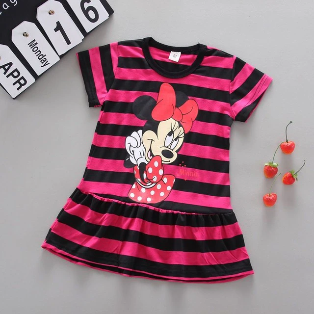 Thumbnail: Baby Girls Clothes Summer Dress Cotton Minnie Dress+Headband Toddler