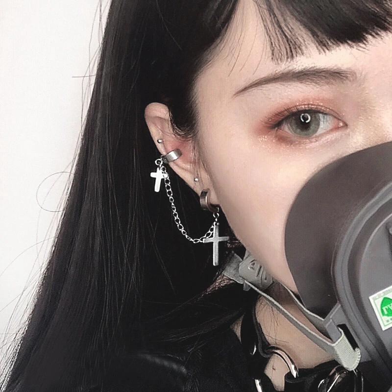 Thumbnail: Cross Drop Earrings Puck Rock Vintage Crystal Ear Cuff  Cool Butterfly Bohemia