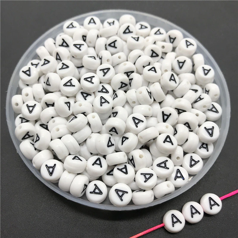 Thumbnail: 100pcs/lot 4x7mm Acrylic Spacer Beads Letter Oval Alphabet