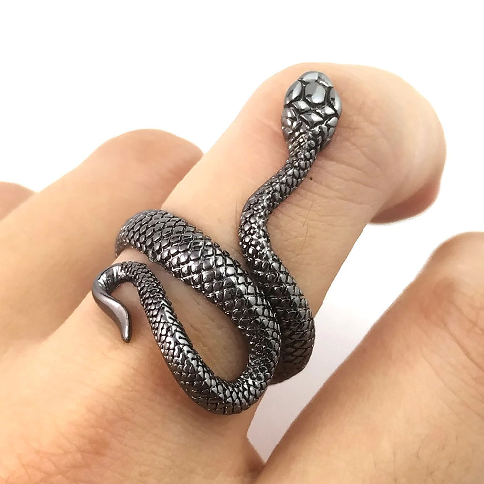 Thumbnail: Retro Punk Snake Ring Exaggerated Antique Silver Fashion Personality