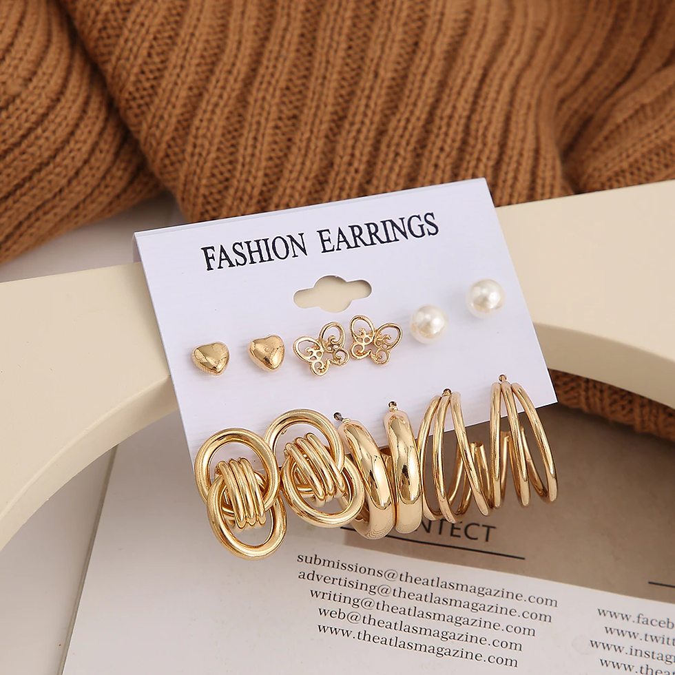 Thumbnail: Trendy Exquisite Pearl Metal Earrings Set Geometric Circle Dangle Drop Acrylic