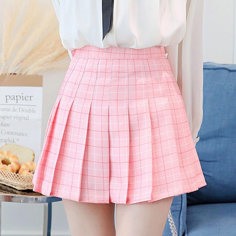 Thumbnail: Women High Waist Pleated Skirt Kawaii A-line Japanese School Uniform Mini Skirts