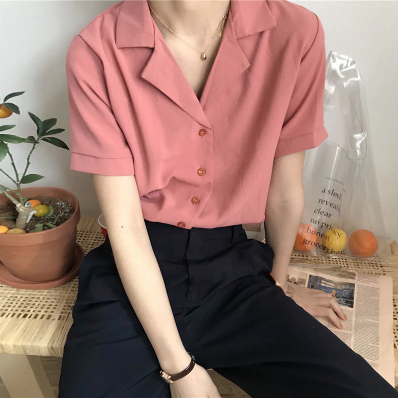 Thumbnail: Summer Blouse Shirt Women Fashion V Neck Casual Office Lady Japan Style