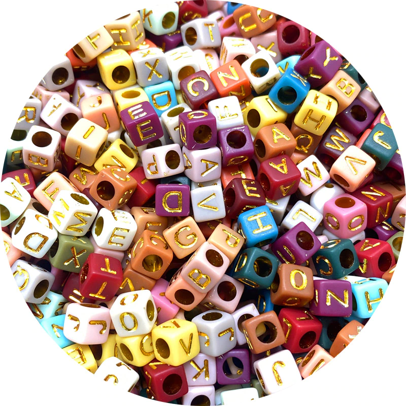 Thumbnail: 100pcs 6mm Mixed Square Alphabet Letter Beads Charms