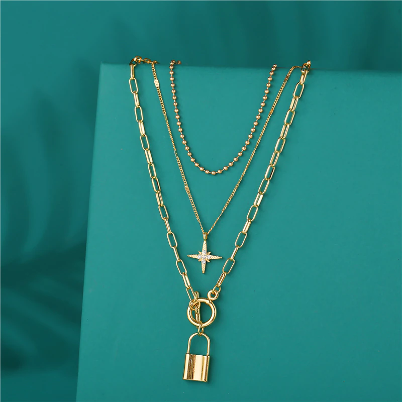 Thumbnail: 17KM Fashion Asymmetric Lock Necklace Twist Gold Silver Color Lock Choker Chain