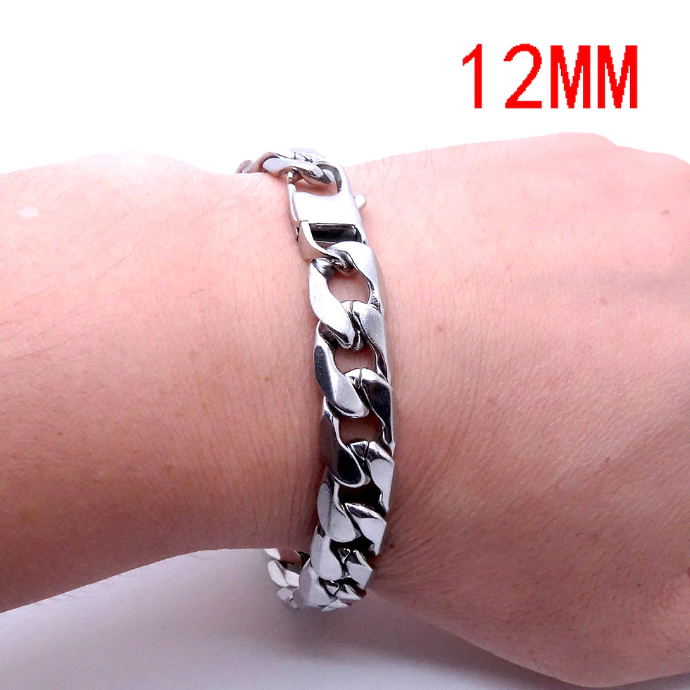 Thumbnail: Men Women Stainless Steel Bracelet 6/8/12 mm 8 Inches Curb Chain Vintage
