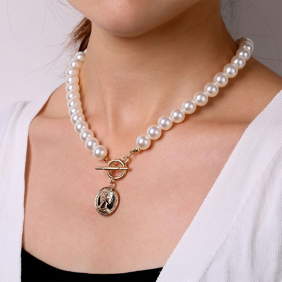 Thumbnail: ZOVOLI Dainty Pearl Flower Bow-knot Choker Necklace Long Chain Pearl Heart Gold