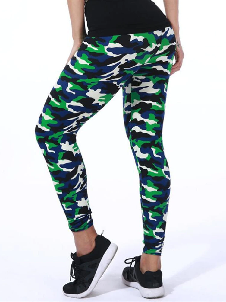 Thumbnail: YSDNCHI Camouflage Women Leggins Graffiti Style Slim Stretch Trouser Army Green