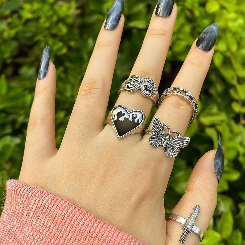 Thumbnail: 6Pcs Vintage Gothic Butterfly Angle Flower Multi Element Ring Set