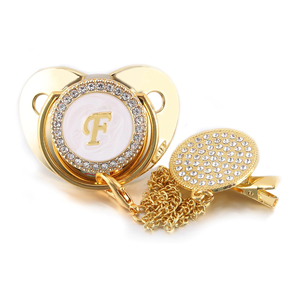 Thumbnail: 26 Name Initial Letter Baby Pacifier Silicone Gold Bling Soother