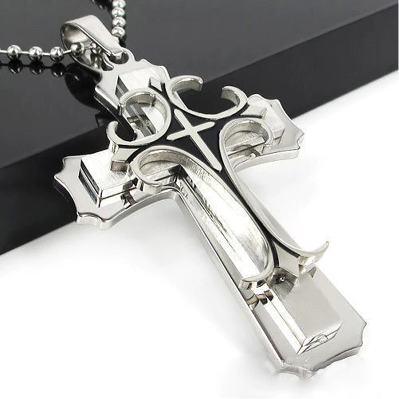 Thumbnail: Black Rectangle Pendant Necklace Trendy Simple Stainless Steel Chain
