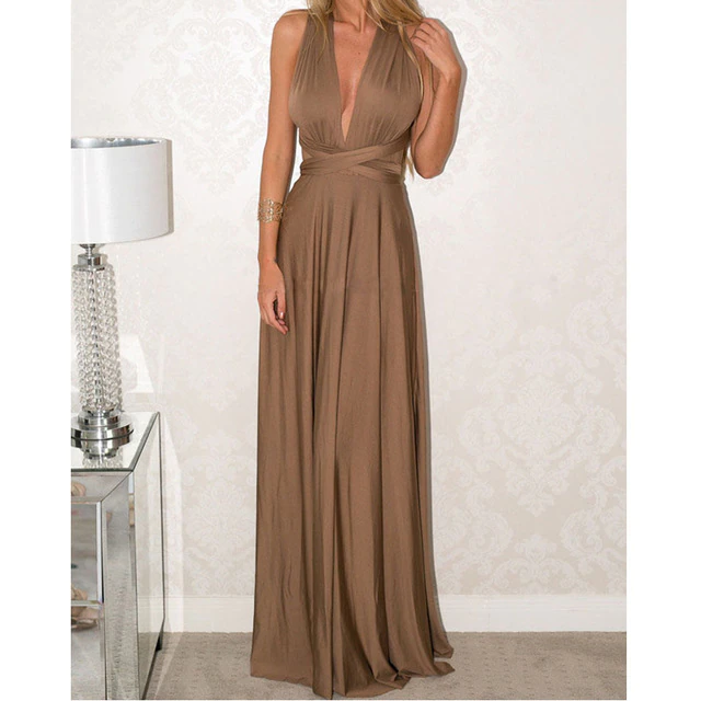 Thumbnail: Women Multiway Wrap Convertible Boho Maxi Red Dress Bandage Long Infinity Robe