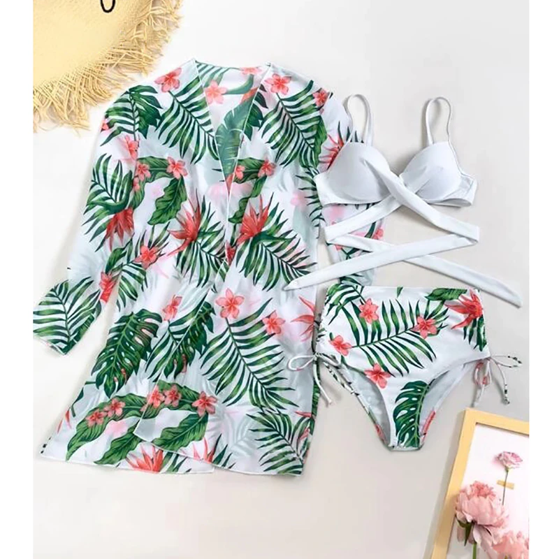 Thumbnail: Sexy Three Pieces Bikini Set Cover Up Swimwear Women