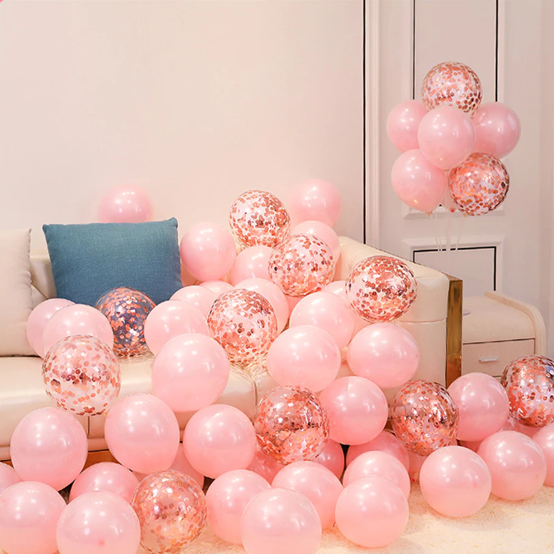 Thumbnail: 18pcs 10inch Rose Gold  Silver Pink Pearly Chrome Metal Confetti Balloons Party