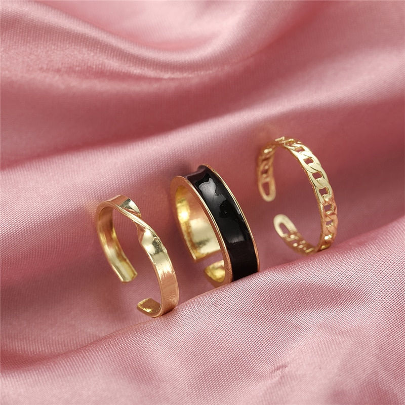 Thumbnail: 17KM Hiphop Gold Chain Ring Set Geometric Simple