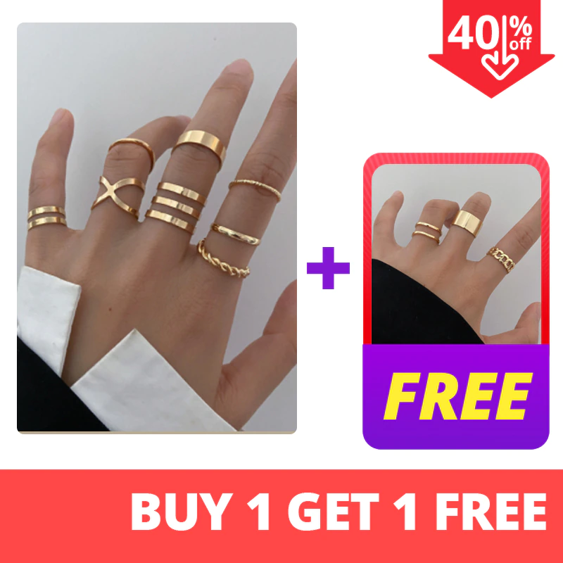 Thumbnail: 17KM Hiphop Gold Chain Ring Set Geometric Simple