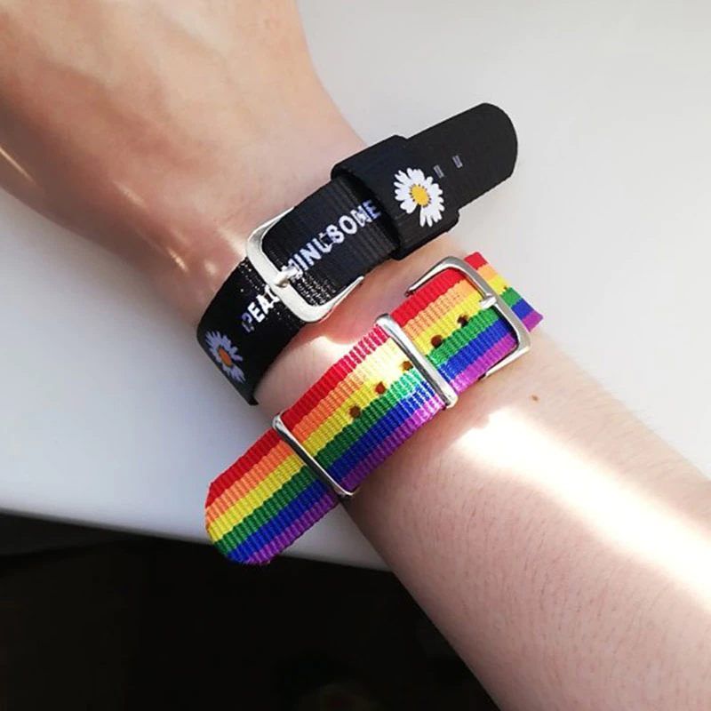 Thumbnail: 2PCS Daisy Strap Bracelets Rainbow Wristband Bracelet Cotton Linen Adjustable