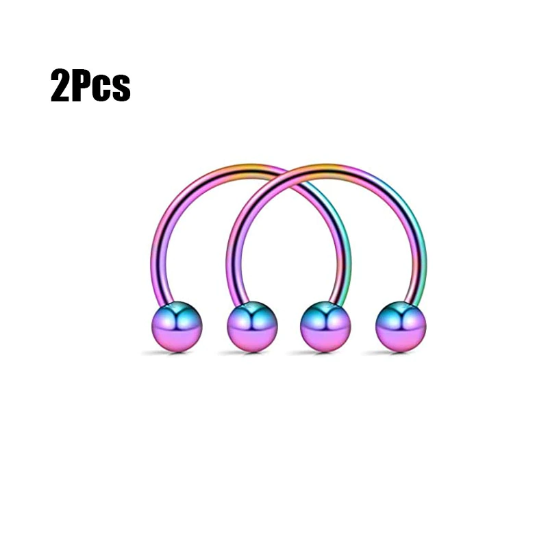 Thumbnail: 2Pcs Cone Spike Horseshoe Circular Septum Nose Ring Surgical Steel Nipple Hoops