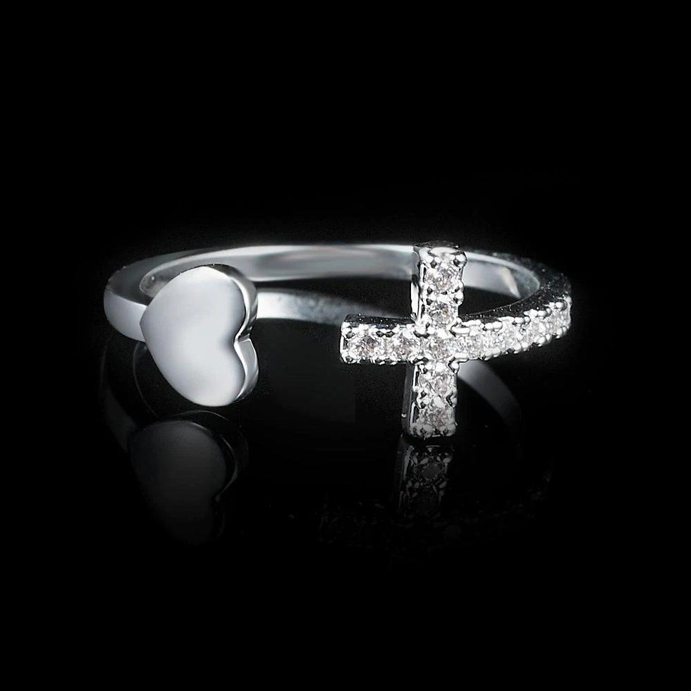 Thumbnail: 1PC Silver Color Alloy Rhinestone Cross Ring Geometric Heart Adjustable Opening